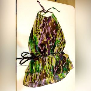 Multi Colored Halter Top with Braided Rope Belt